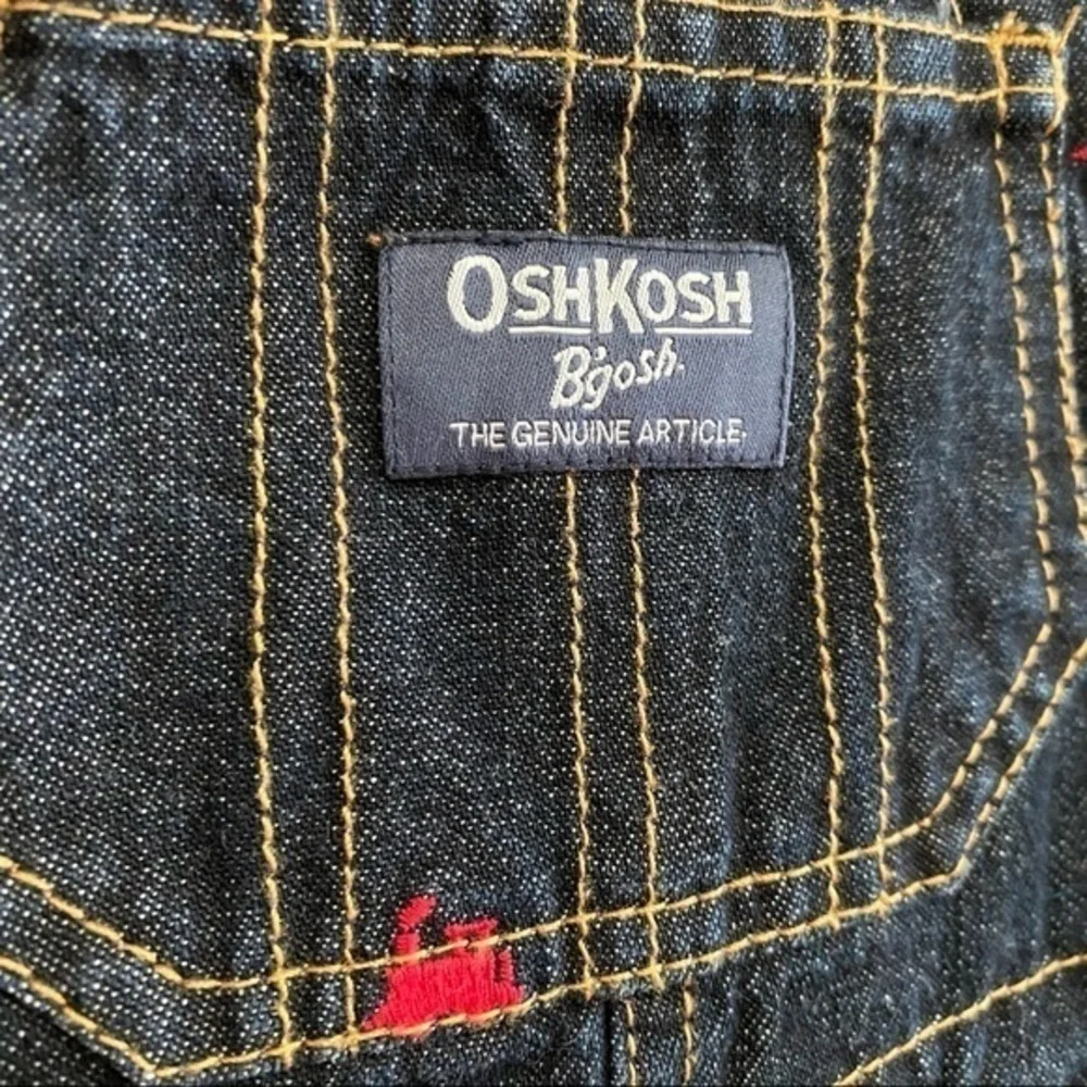 OshKosh B’gosh Red Train Embroidered Denim Overall Bibs 12 months